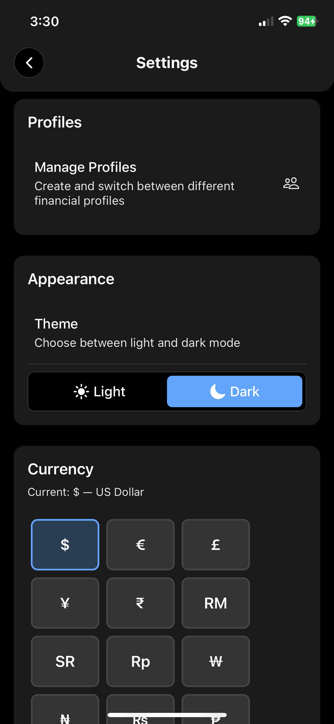 Customizable Settings